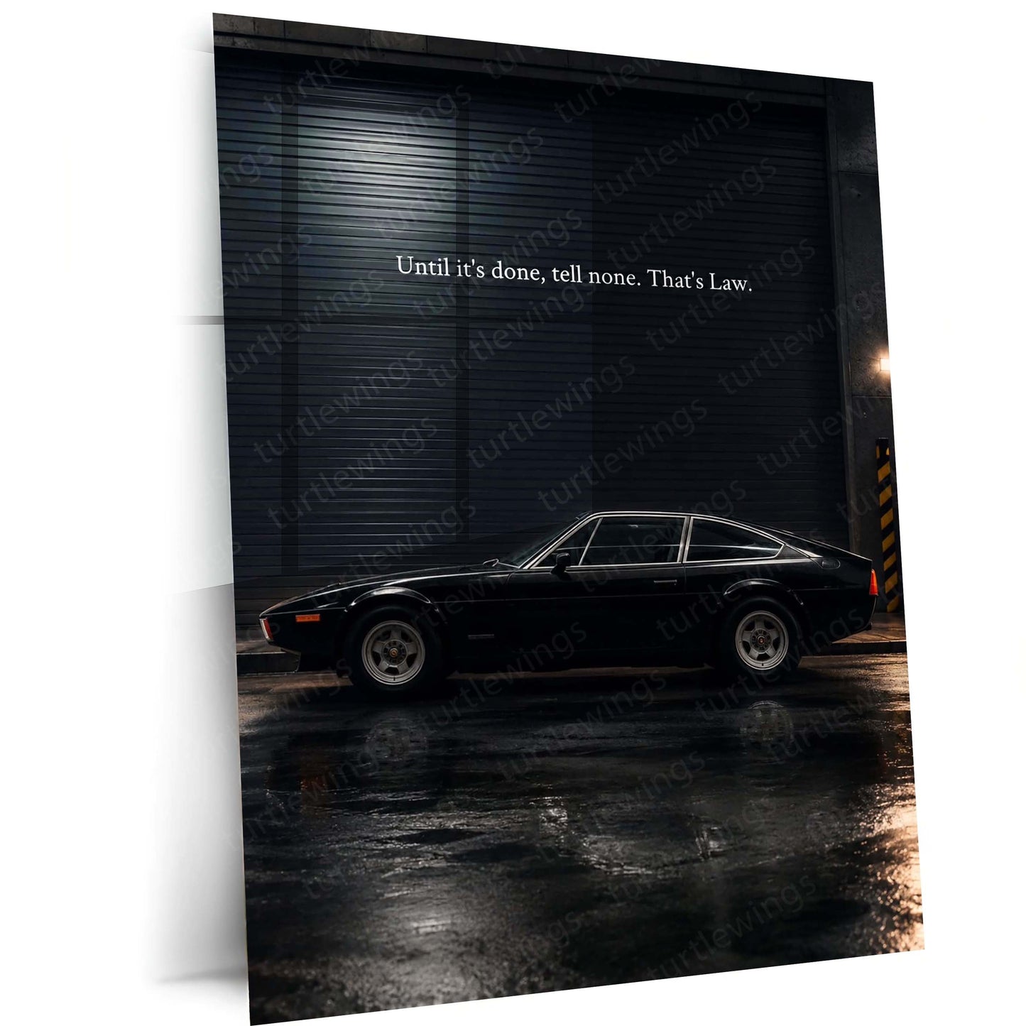 Car Metal Poster | Ferrari 365 GTC4 Midnight Metal Poster | Vintage Supercar Motivation Wall Art | “Until It’s Done, Tell None” Metal Print