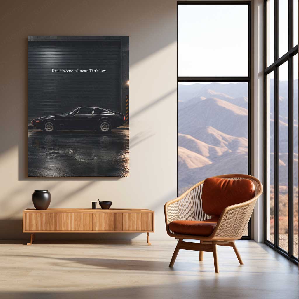 Car Metal Poster | Ferrari 365 GTC4 Midnight Metal Poster | Vintage Supercar Motivation Wall Art | “Until It’s Done, Tell None” Metal Print