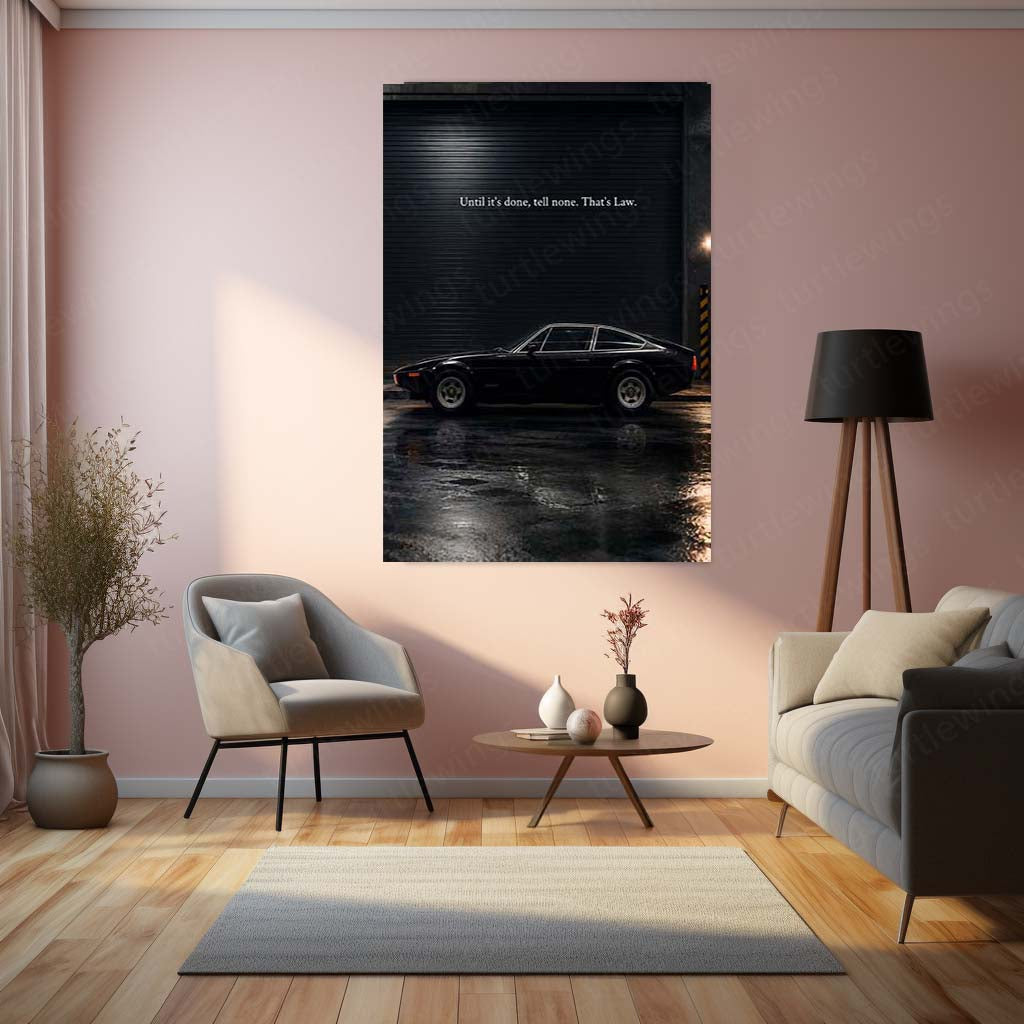 Car Metal Poster | Ferrari 365 GTC4 Midnight Metal Poster | Vintage Supercar Motivation Wall Art | “Until It’s Done, Tell None” Metal Print