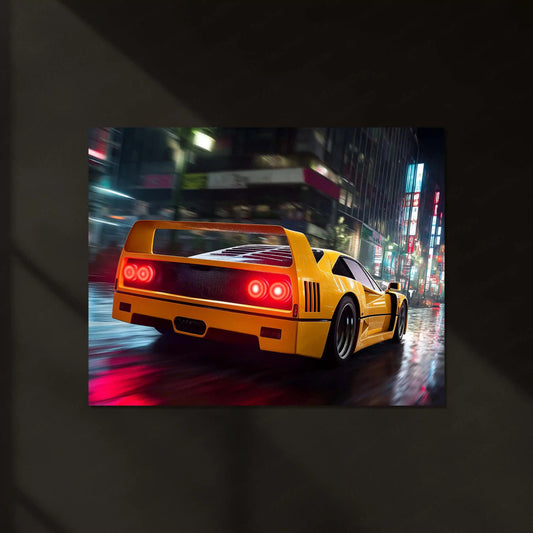 Ferrari F40 Neon LED Metal Poster | Legendary Supercar Wall Art | Red Performance Glow Frame - TURTLEWINGS