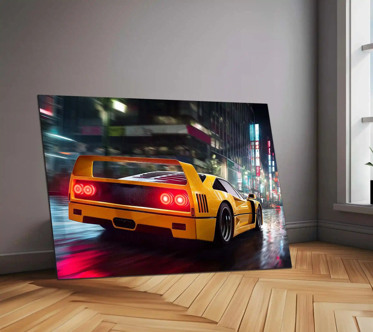 Ferrari F40 Neon LED Metal Poster | Legendary Supercar Wall Art | Red Performance Glow Frame - TURTLEWINGS