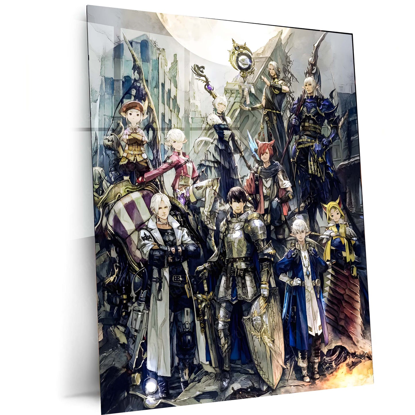 Game Metal Poster | Final Fantasy XIV – Warriors of Light | Epic RPG Character Metal Frame Poster