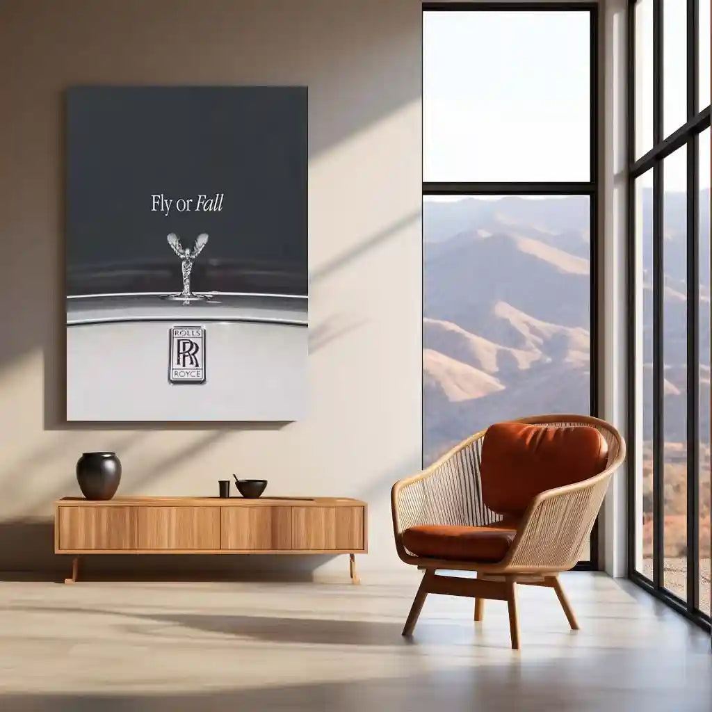 Quote Metal Poster | Rolls-Royce – Fly or Fall | Luxury Mindset Metal Frame - TURTLEWINGS