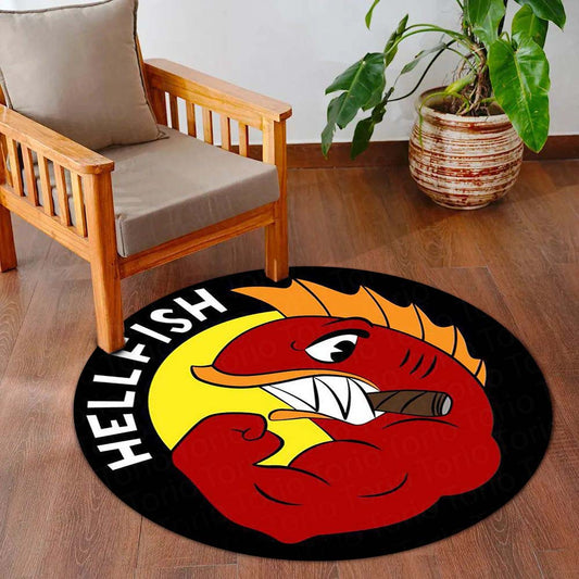 Flying Hellfish Round Area Flat Rug | Simpsons Inspired Circle Floor Mat | Anti-Slip 3 mm Absorbent Flat Rug for Bedroom, Gaming Room & Cartoon Decor