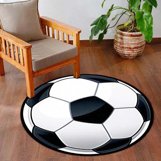 Football Rounded Flat Rug | Soccer Ball Printed Rounded Flat Rug | Premium Sports Room & Gaming Room Floor Decor