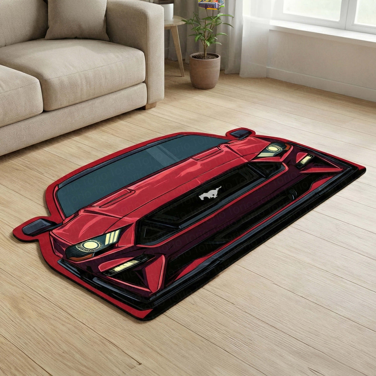 Ford Mustang GT Rubber Mat | Anti-Slip 3mm Absorbent Car-Style Flat Rug | Easy Clean Waterproof Automotive Designer Mat for Home & Garage