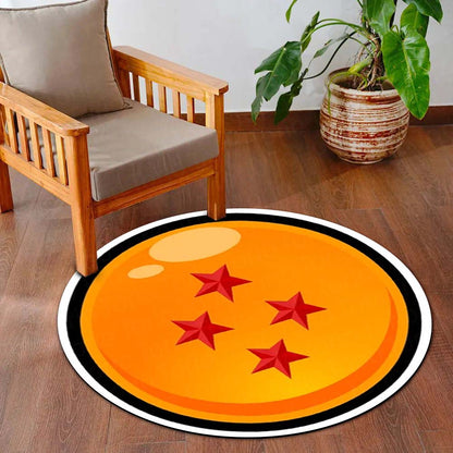Four Star Dragon Ball Round Flat Rug | Anime Inspired Orange Circle Floor Mat | Anti-Slip 3 mm Absorbent Flat Rug for Bedroom, Gaming Room & Otaku Decor