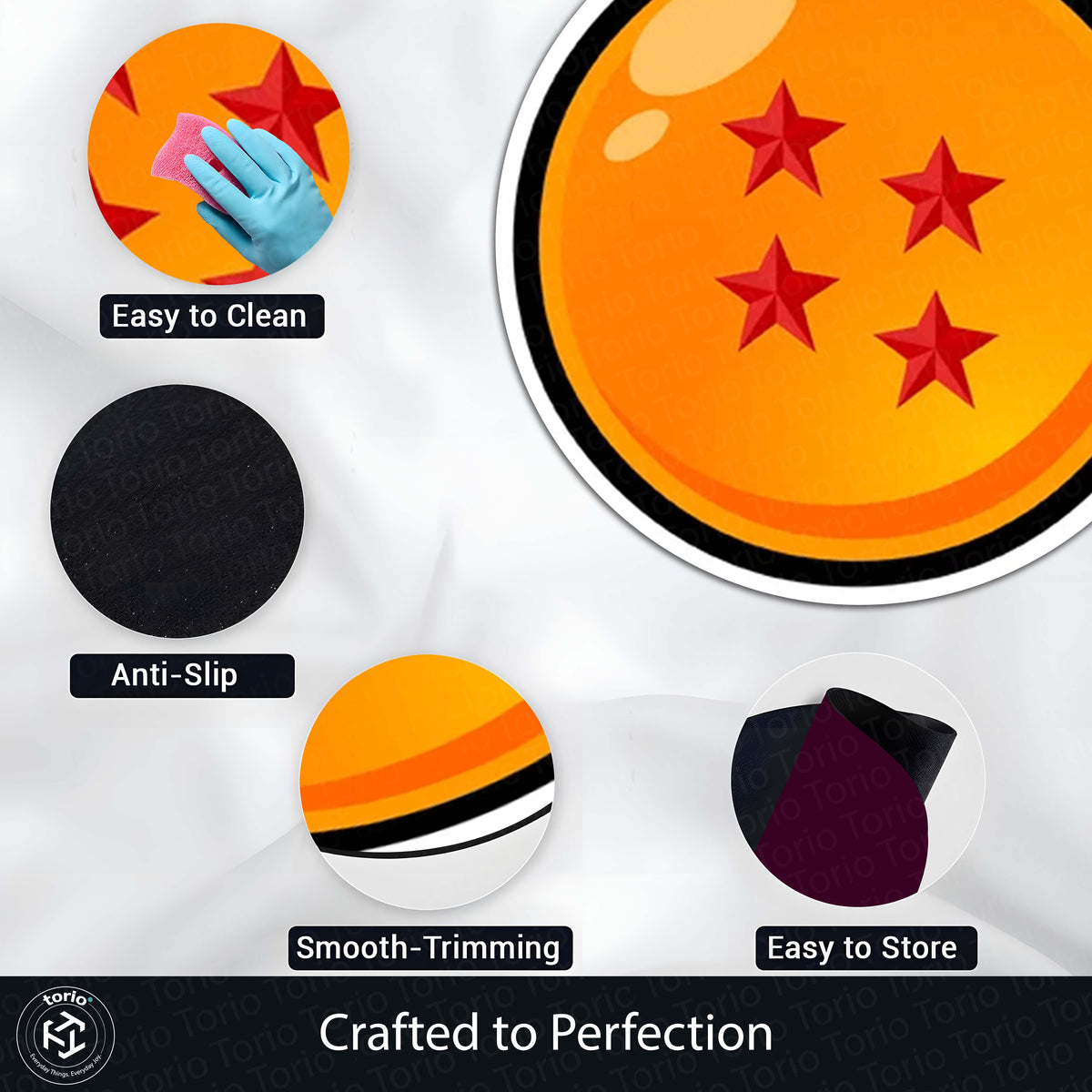Four Star Dragon Ball Round Flat Rug | Anime Inspired Orange Circle Floor Mat | Anti-Slip 3 mm Absorbent Flat Rug for Bedroom, Gaming Room & Otaku Decor