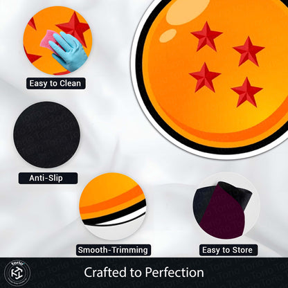 Four Star Dragon Ball Round Flat Rug | Anime Inspired Orange Circle Floor Mat | Anti-Slip 3 mm Absorbent Flat Rug for Bedroom, Gaming Room & Otaku Decor