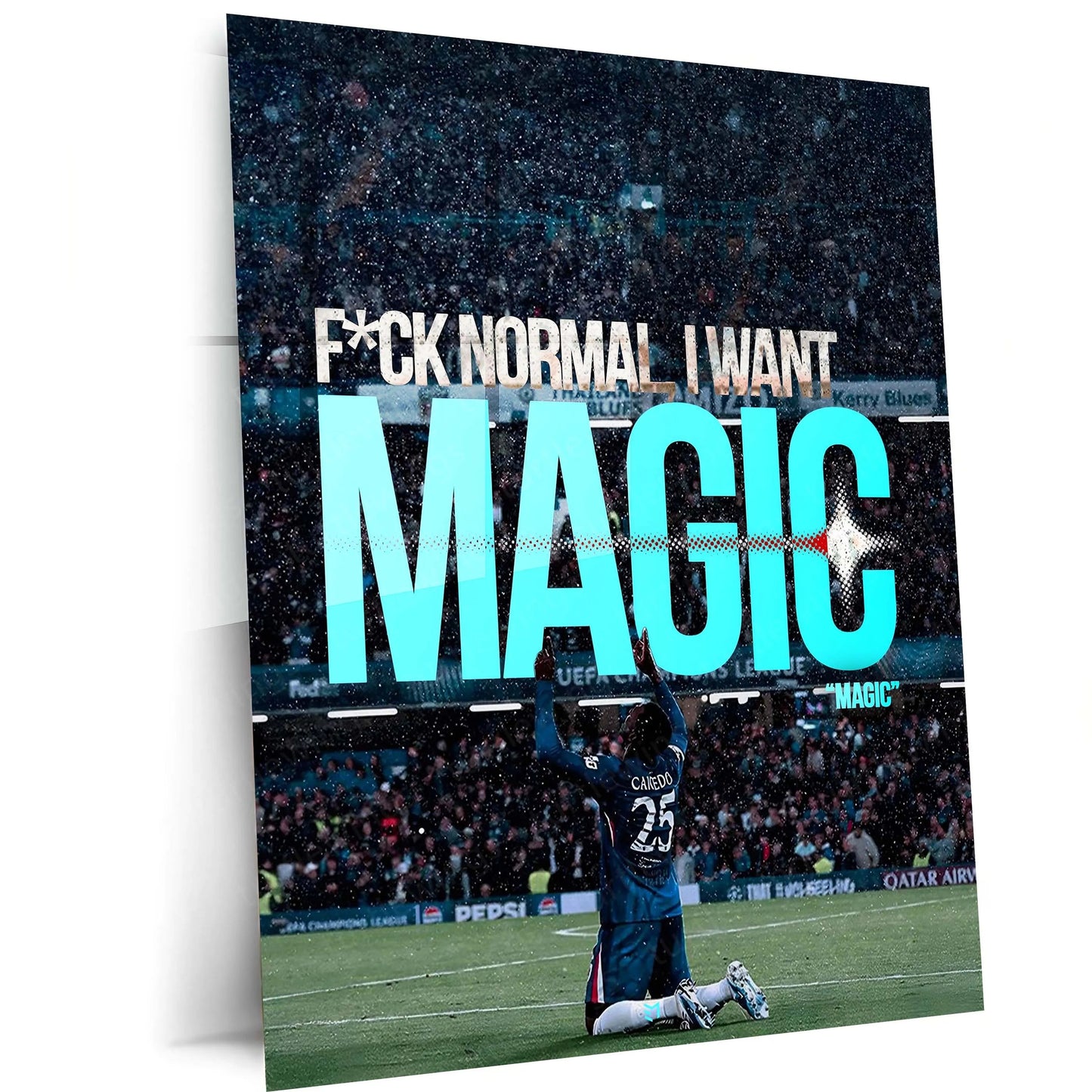 Quote Metal Poster | Moisés Caicedo – Fuck Normal, Be Magic Metal Frame Fearless Football Mentality Wall Art | Modern Game Changer Quote Metal Poster - TURTLEWINGS 