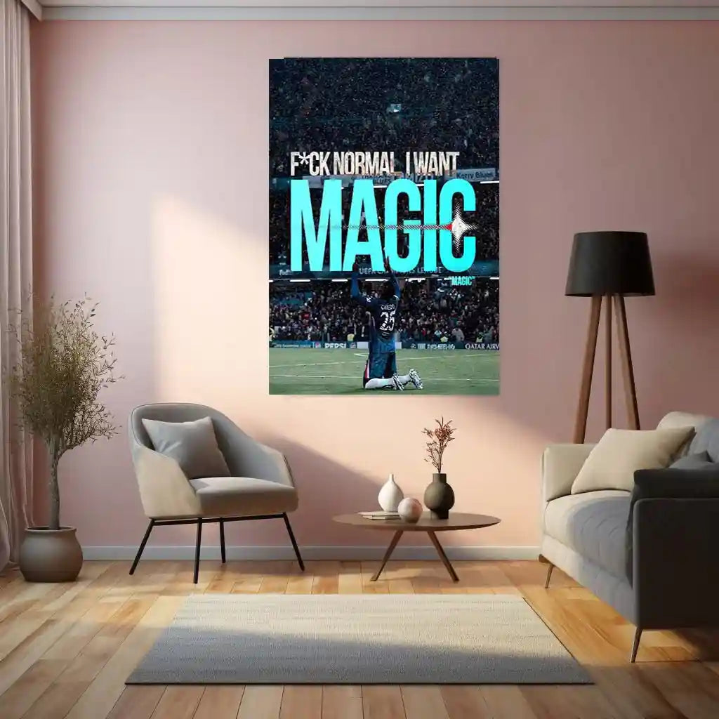 Quote Metal Poster | Moisés Caicedo – Fuck Normal, Be Magic Metal Frame Fearless Football Mentality Wall Art | Modern Game Changer Quote Metal Poster - TURTLEWINGS 