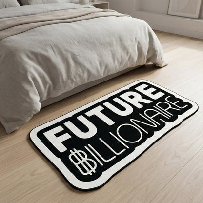 Future Billionaire Statement Floor Mat (3 mm Thick) | Motivational Money Quote Cut-Out Flat Rug for Office, Bedroom & Entrepreneur Room Decor