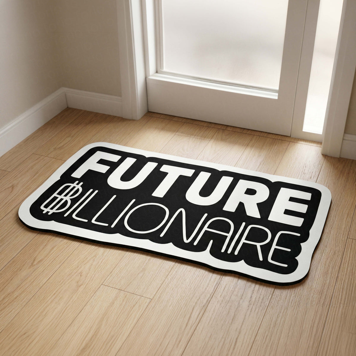 Future Billionaire Statement Floor Mat (3 mm Thick) | Motivational Money Quote Cut-Out Flat Rug for Office, Bedroom & Entrepreneur Room Decor