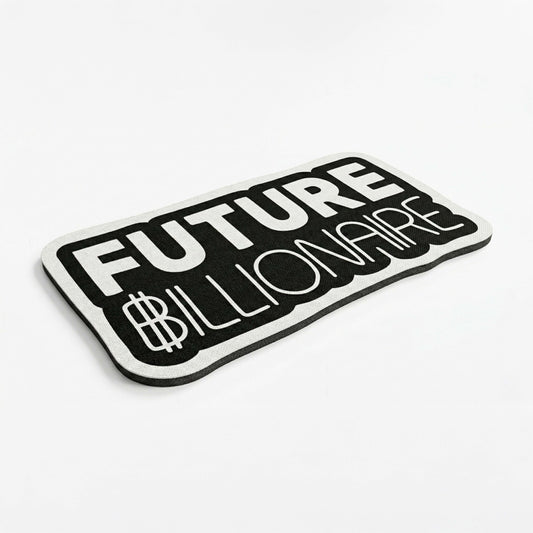 Future Billionaire Statement Floor Mat (3 mm Thick) | Motivational Money Quote Cut-Out Flat Rug for Office, Bedroom & Entrepreneur Room Decor