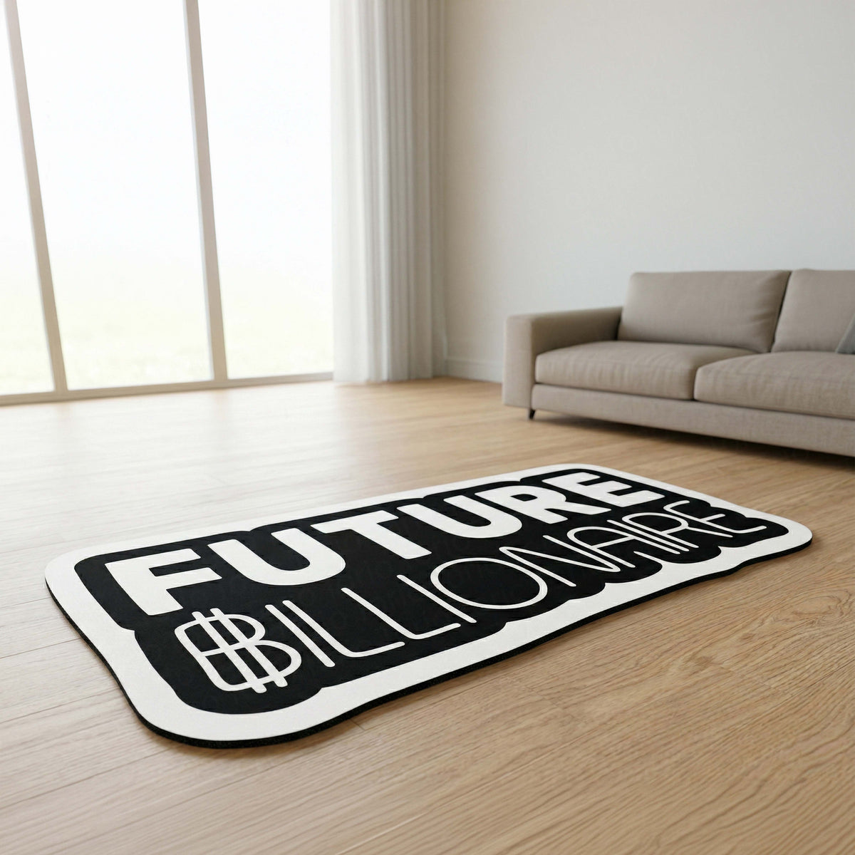 Future Billionaire Statement Floor Mat (3 mm Thick) | Motivational Money Quote Cut-Out Flat Rug for Office, Bedroom & Entrepreneur Room Decor