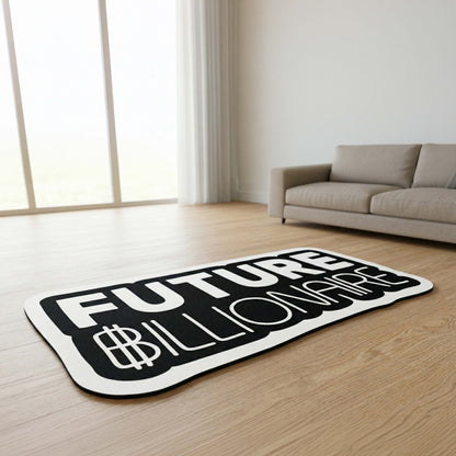 Future Billionaire Statement Floor Mat (3 mm Thick) | Motivational Money Quote Cut-Out Flat Rug for Office, Bedroom & Entrepreneur Room Decor