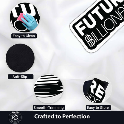 Future Billionaire Statement Floor Mat (3 mm Thick) | Motivational Money Quote Cut-Out Flat Rug for Office, Bedroom & Entrepreneur Room Decor