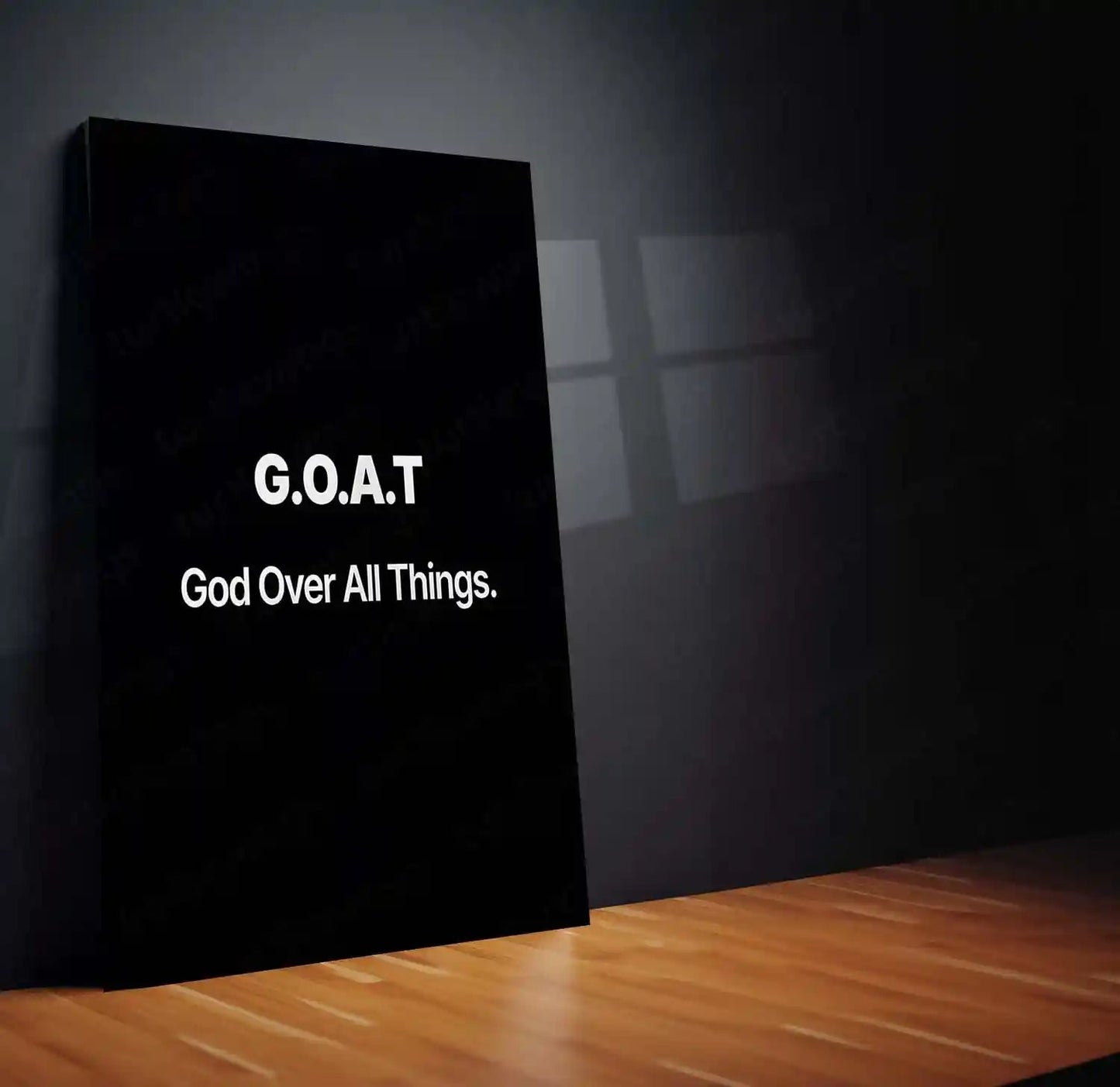 Quote Metal Poster | G.O.A.T – God Over All Things Metal Poster | Faith-Based Minimal Quote Wall Art | Premium Metal Frame - TURTLEWINGS