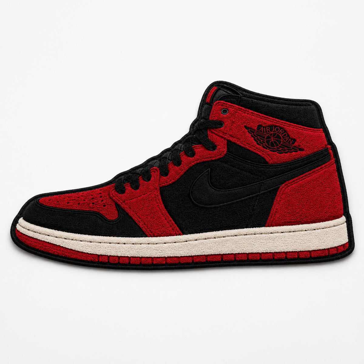 Air Jordan 1 High "Bred" Cut-out Flat Rug | Iconic Red & Black Sneaker Flat Rug | Premium Streetwear Room Decor