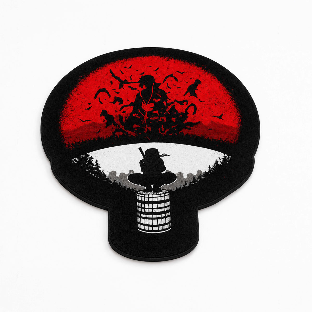 Itachi Uchiha Sharingan Symbol Cut-out Flat Rug | Naruto Akatsuki Anime Flat Rug | Premium Ninja Gaming Room Decor