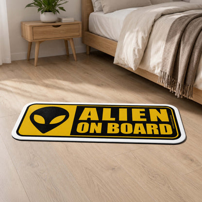 Alien On Board Warning Sign Flat Rug | UFO Alien Head Novelty Flat Rug | Sci-Fi Room & Car Enthusiast Floor Decor