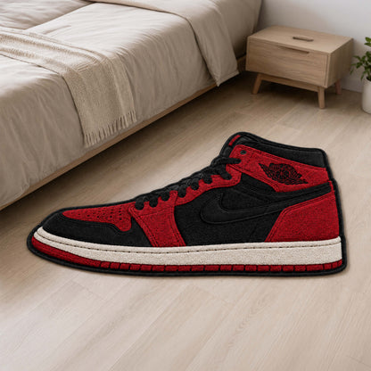Air Jordan 1 High "Bred" Cut-out Flat Rug | Iconic Red & Black Sneaker Flat Rug | Premium Streetwear Room Decor