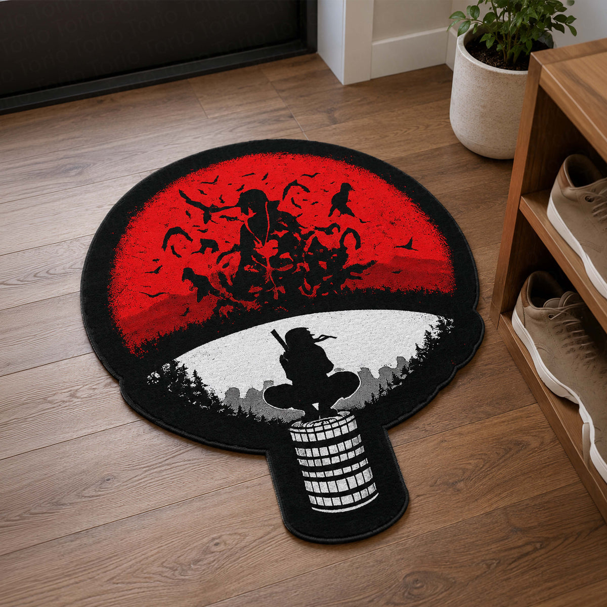 Itachi Uchiha Sharingan Symbol Cut-out Flat Rug | Naruto Akatsuki Anime Flat Rug | Premium Ninja Gaming Room Decor