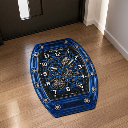 Richard Mille RM 35-02 Blue Sapphire Watch Floor Mat (3 mm Thick) | Luxury Skeleton Dial Cut-Out Flat Rug for Bedroom, Gaming Room & Watch Collector Décor