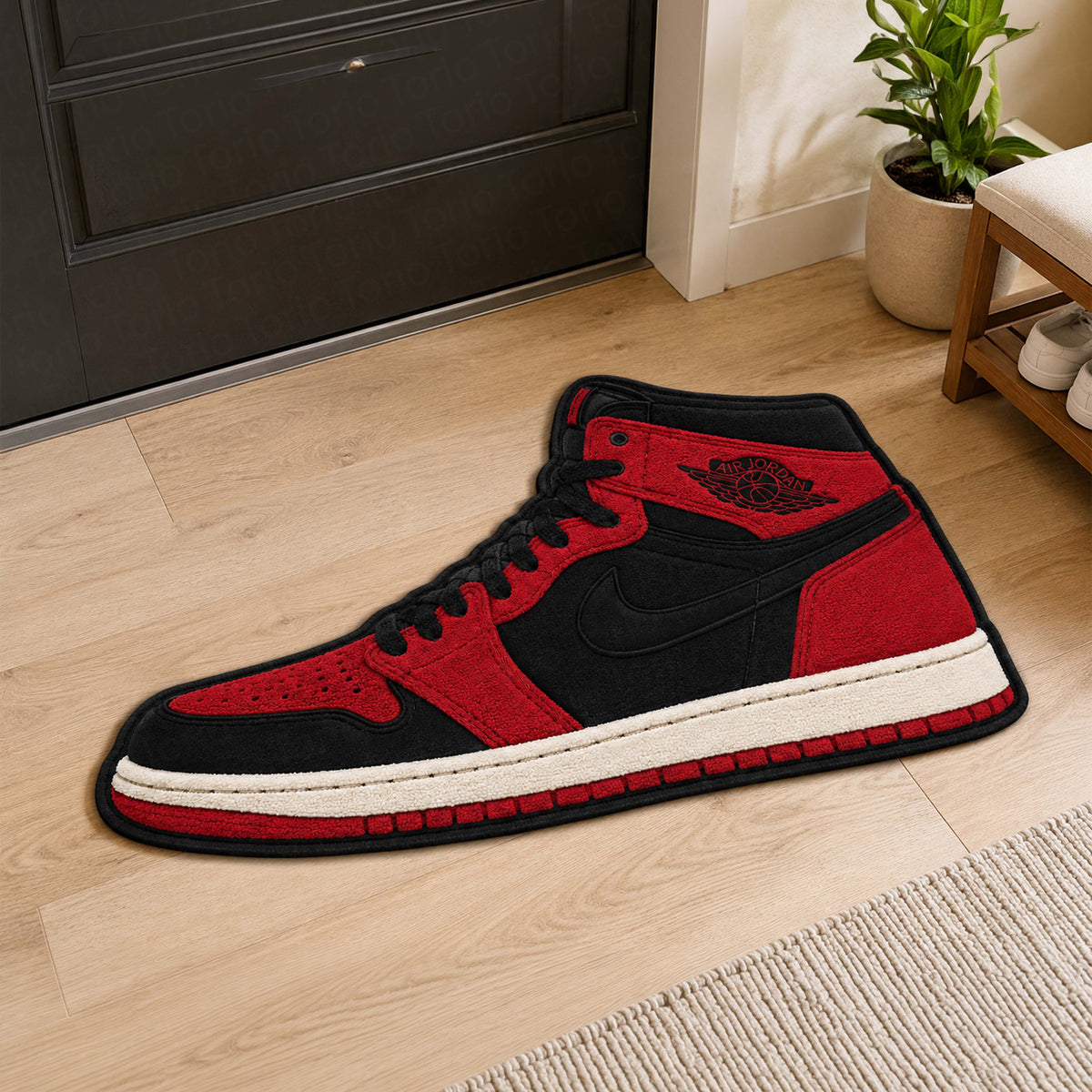 Air Jordan 1 High "Bred" Cut-out Flat Rug | Iconic Red & Black Sneaker Flat Rug | Premium Streetwear Room Decor