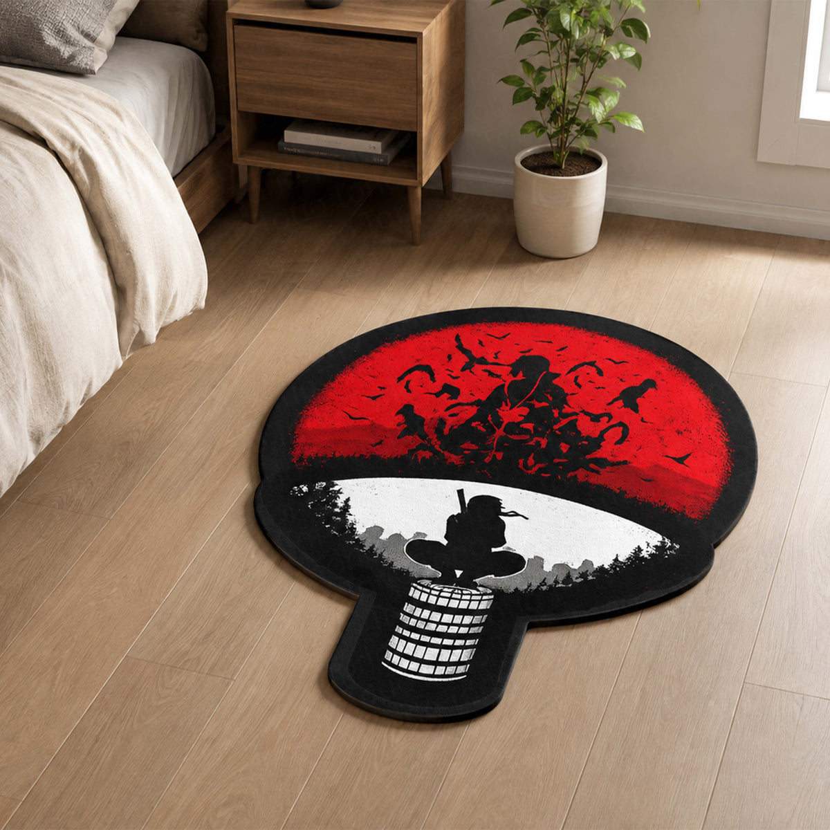 Itachi Uchiha Sharingan Symbol Cut-out Flat Rug | Naruto Akatsuki Anime Flat Rug | Premium Ninja Gaming Room Decor