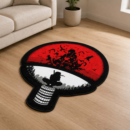 Itachi Uchiha Sharingan Symbol Cut-out Flat Rug | Naruto Akatsuki Anime Flat Rug | Premium Ninja Gaming Room Decor