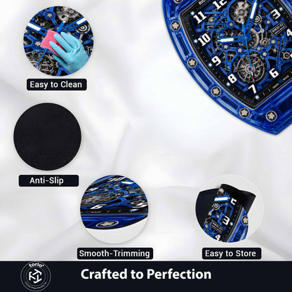 Richard Mille RM 35-02 Blue Sapphire Watch Floor Mat (3 mm Thick) | Luxury Skeleton Dial Cut-Out Flat Rug for Bedroom, Gaming Room & Watch Collector Décor