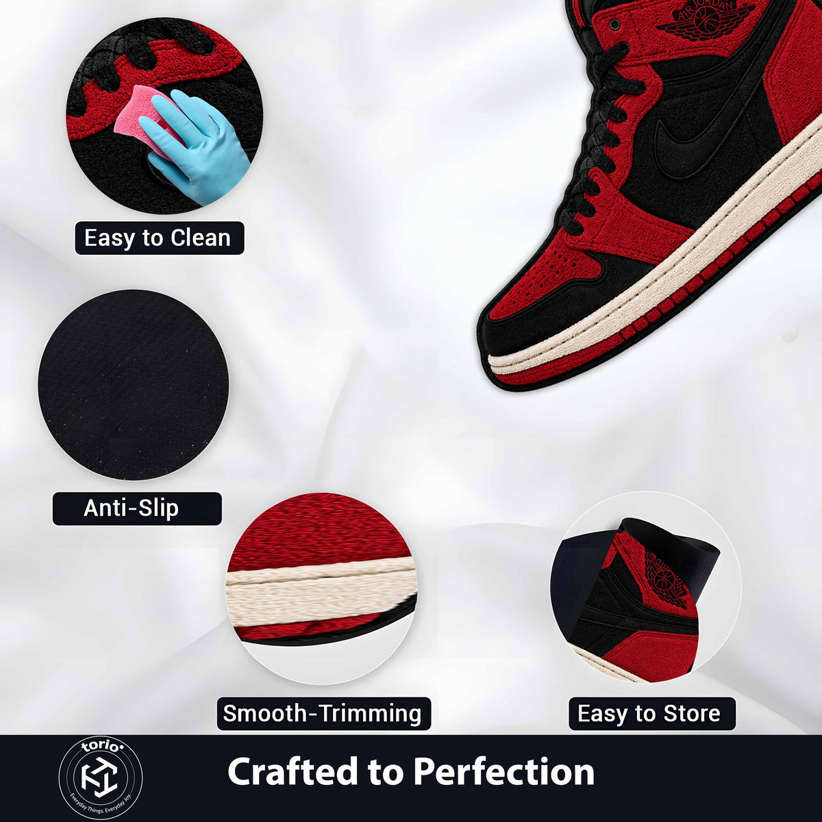 Air Jordan 1 High "Bred" Cut-out Flat Rug | Iconic Red & Black Sneaker Flat Rug | Premium Streetwear Room Decor