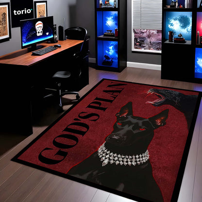God’s Plan Doberman Dog Area Flat Rug | Attitude Dog Floor Mat | Aesthetic Red Black Flat Rug for Bedroom, Gaming Room & Living Room Decor | Anti Slip Washable 3 mm Thin Carpet