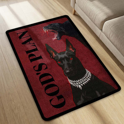 God’s Plan Doberman Dog Area Flat Rug | Attitude Dog Floor Mat | Aesthetic Red Black Flat Rug for Bedroom, Gaming Room & Living Room Decor | Anti Slip Washable 3 mm Thin Carpet