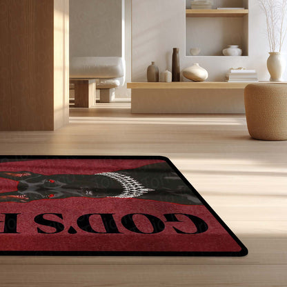God’s Plan Doberman Dog Area Flat Rug | Attitude Dog Floor Mat | Aesthetic Red Black Flat Rug for Bedroom, Gaming Room & Living Room Decor | Anti Slip Washable 3 mm Thin Carpet