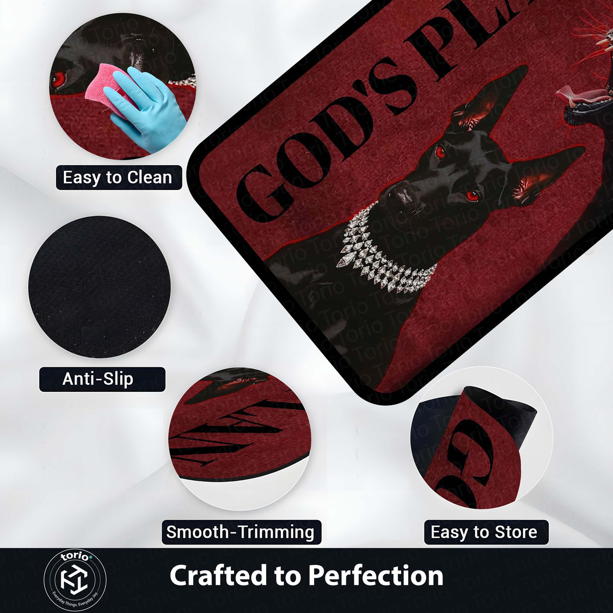 God’s Plan Doberman Dog Area Flat Rug | Attitude Dog Floor Mat | Aesthetic Red Black Flat Rug for Bedroom, Gaming Room & Living Room Decor | Anti Slip Washable 3 mm Thin Carpet