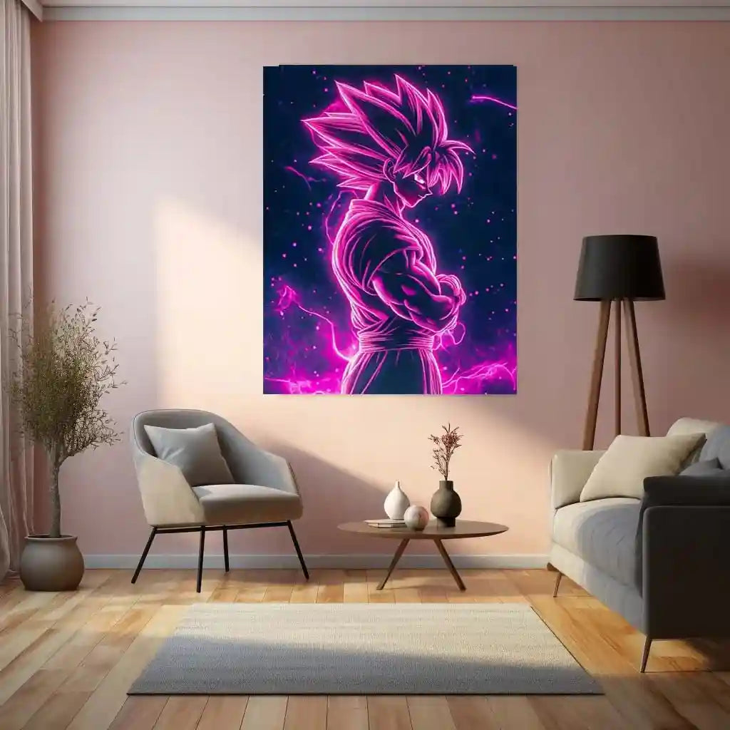 Anime Metal Poster | Goku Neon Metal Poster – Electrifying Saiyan Energy - TURTLEWINGS