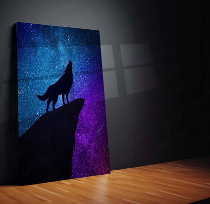 Galaxy Wolf Metal Poster | Cosmic Wolf Silhouette Wall Art  Mystical Night Sky Wildlife Metal Frame by TurtleWings