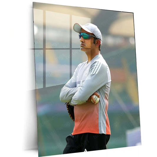 Cricket Metal Poster | Gautam Gambhir Cricket Metal Poster | Indian Cricket Legend Wall Art | Coach & Champion Portrait Frame - TURTLEWINGS