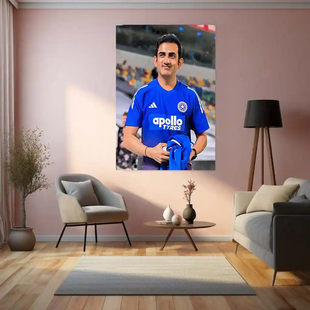 Cricket Metal Poster | Gautam Gambhir Cricket Metal Poster | Indian Cricket Legend Wall Art | Coach & Champion Portrait Frame 01 - TURTLEWINGS