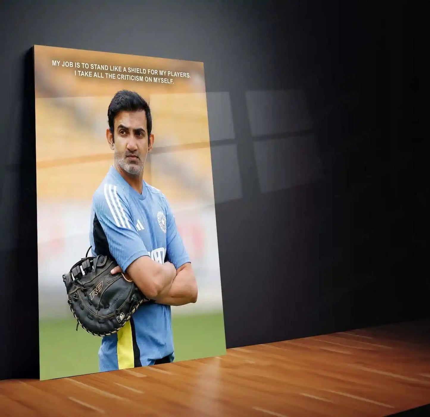 Cricket Metal Poster | Gautam Gambhir Quote Metal Poster | “Stand Like a Shield” Leadership Wall Art | Cricket Coach Motivation Frame - TURTLEWINGS