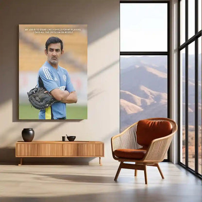 Cricket Metal Poster | Gautam Gambhir Quote Metal Poster | “Stand Like a Shield” Leadership Wall Art | Cricket Coach Motivation Frame - TURTLEWINGS