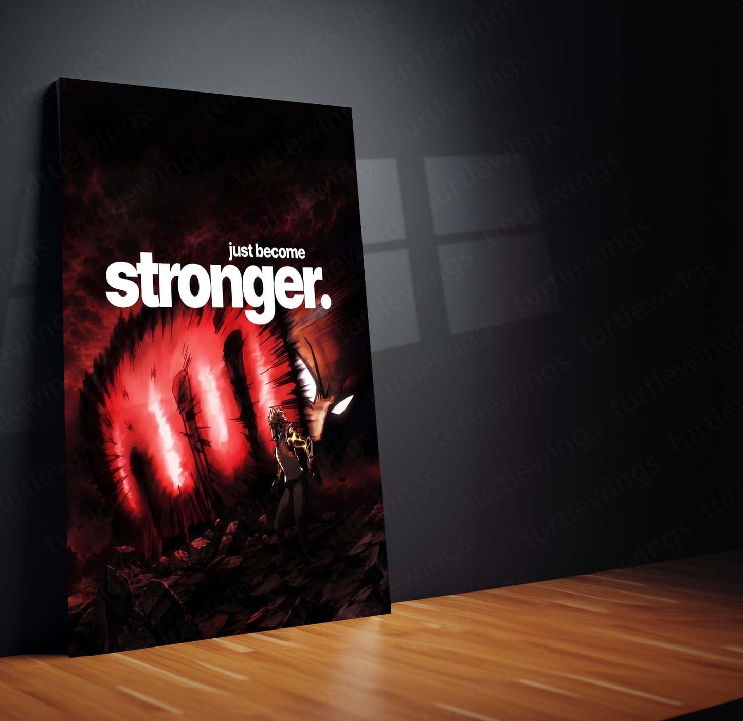 Anime Metal Poster | Genos – Just Become Stronger | One Punch Man Motivational Metal Frame | Anime Power Wall Art by TurtleWings