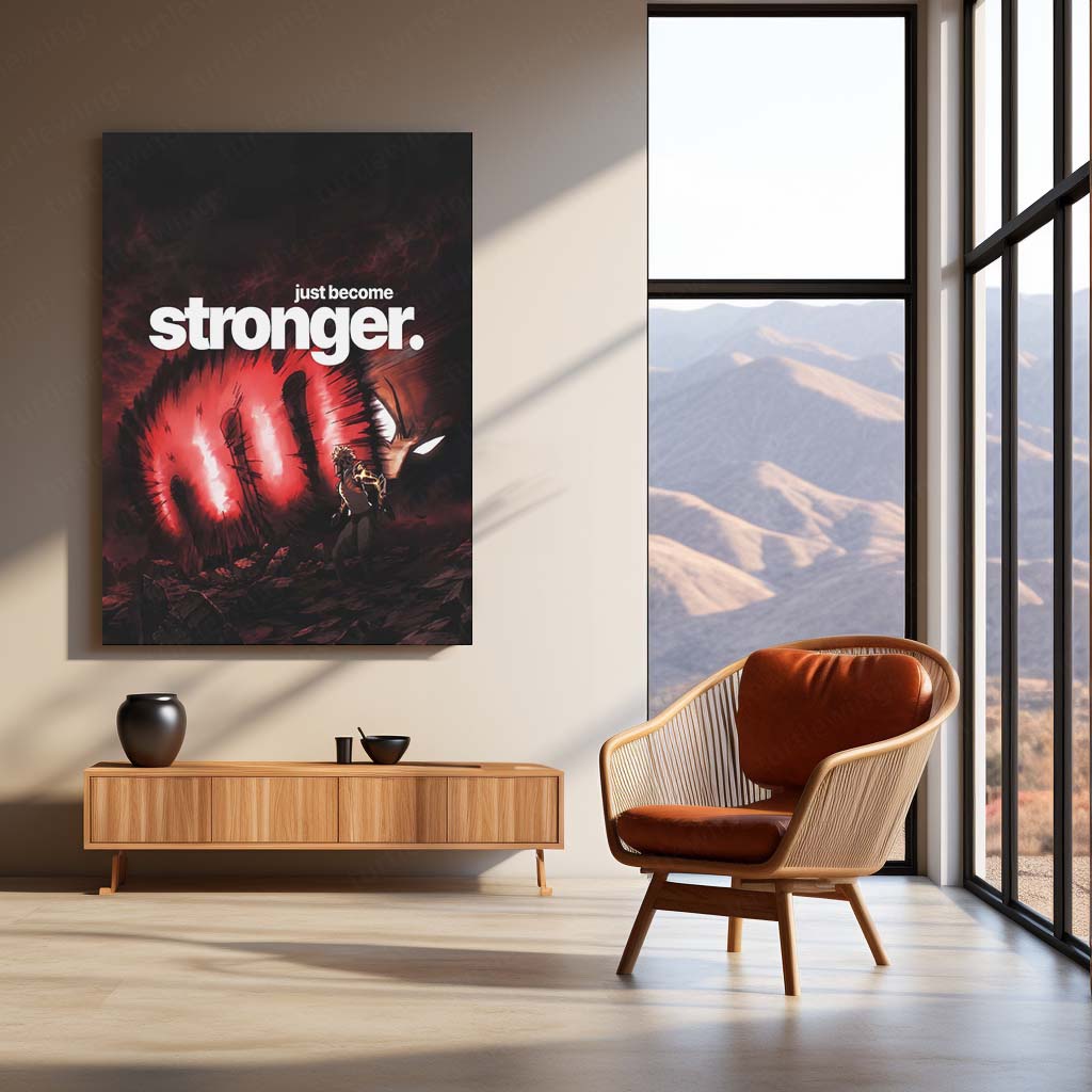 Anime Metal Poster | Genos – Just Become Stronger | One Punch Man Motivational Metal Frame | Anime Power Wall Art by TurtleWings