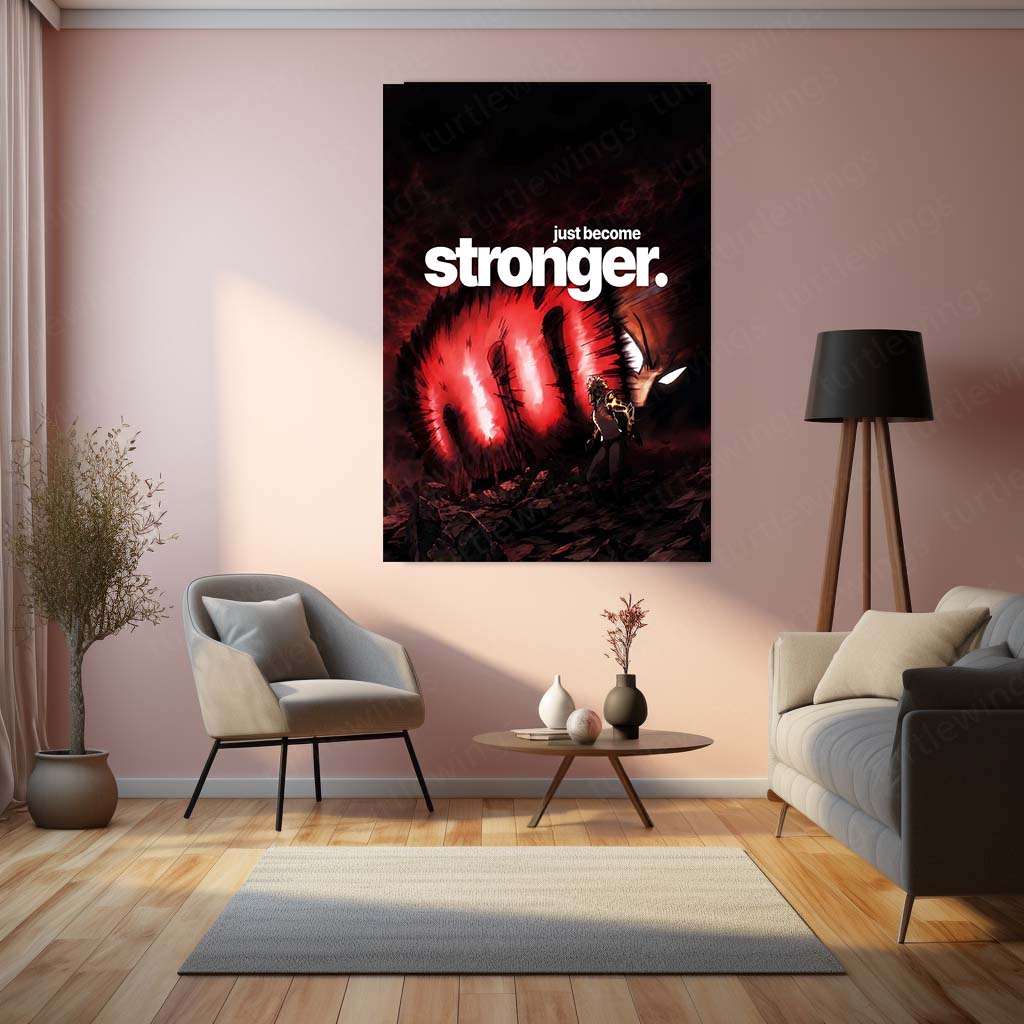 Anime Metal Poster | Genos – Just Become Stronger | One Punch Man Motivational Metal Frame | Anime Power Wall Art by TurtleWings