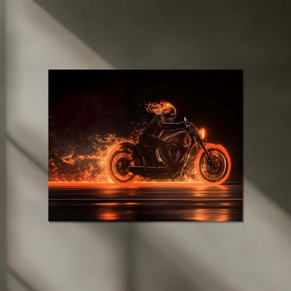 Ghost Rider Neon LED Metal Frame | Flaming Skull Bike Poster | Fire Rider Dark Wall Art - TURTLEWINGS