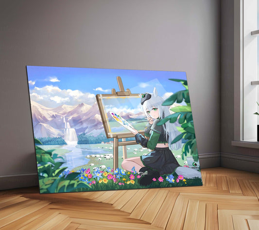 Girl Painting in Nature – Pastel Fantasy Metal Poster