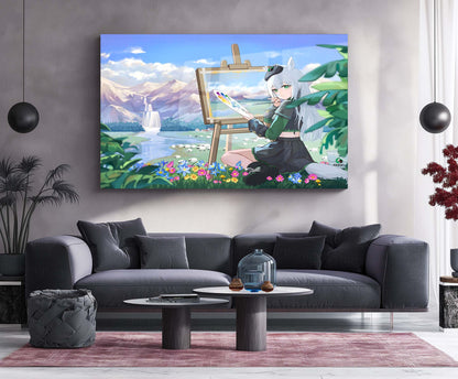 Girl Painting in Nature – Pastel Fantasy Metal Poster