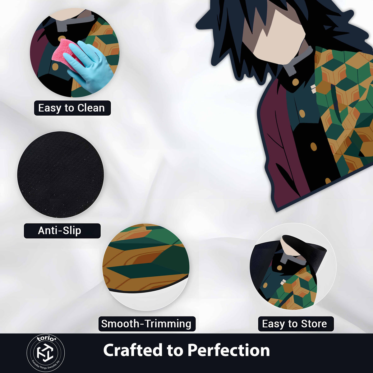 Giyu Tomioka Calm Stance Floor Mat (3 mm Thick) | Demon Slayer Anime Cut-Out Flat Rug for Bedroom, Gaming Room & Otaku Home Decor